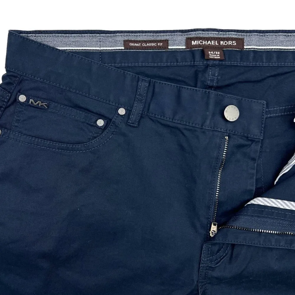 New Michael Kors Men US 34x32 Midnight Blue Pants Grant Classic Fit Slim